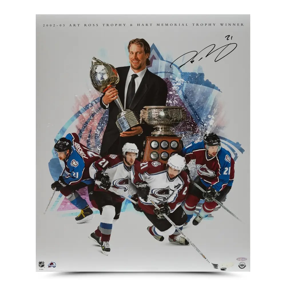 (PAST AUCTION) <br> LOT 137: PETER FORSBERG 36X18 AUTOGRAPHED CAREER COLLAGE PHOTO