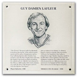 (PAST AUCTION) <br> LOT 65: GUY LAFLEUR HOCKEY HALL OF FAME PLAQUE