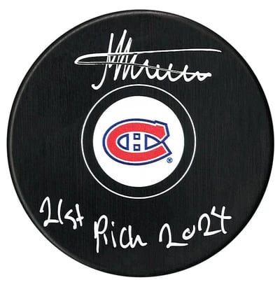 Michael Hage Autographed & Inscribed Puck - Logo
