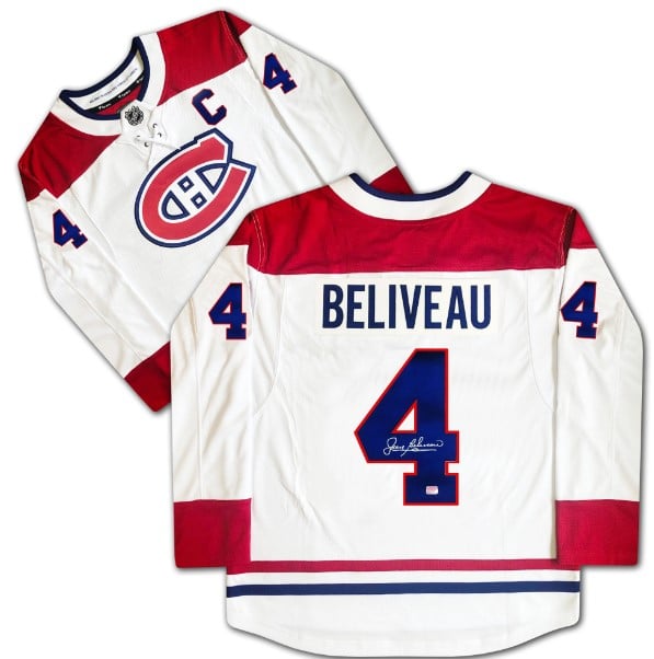 (PAST AUCTION) <br> LOT 62: JEAN BELIVEAU AUTOGRAPHED WHITE FANATICS JERSEY