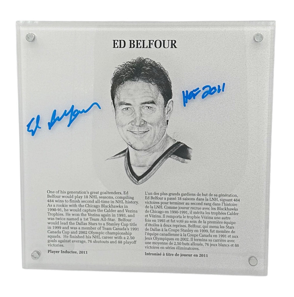 (PAST AUCTION) <br> LOT 99: ED BELFOUR AUTOGRAPHED & INSCRIBED NHL LEGENDS HOF PLAQUE