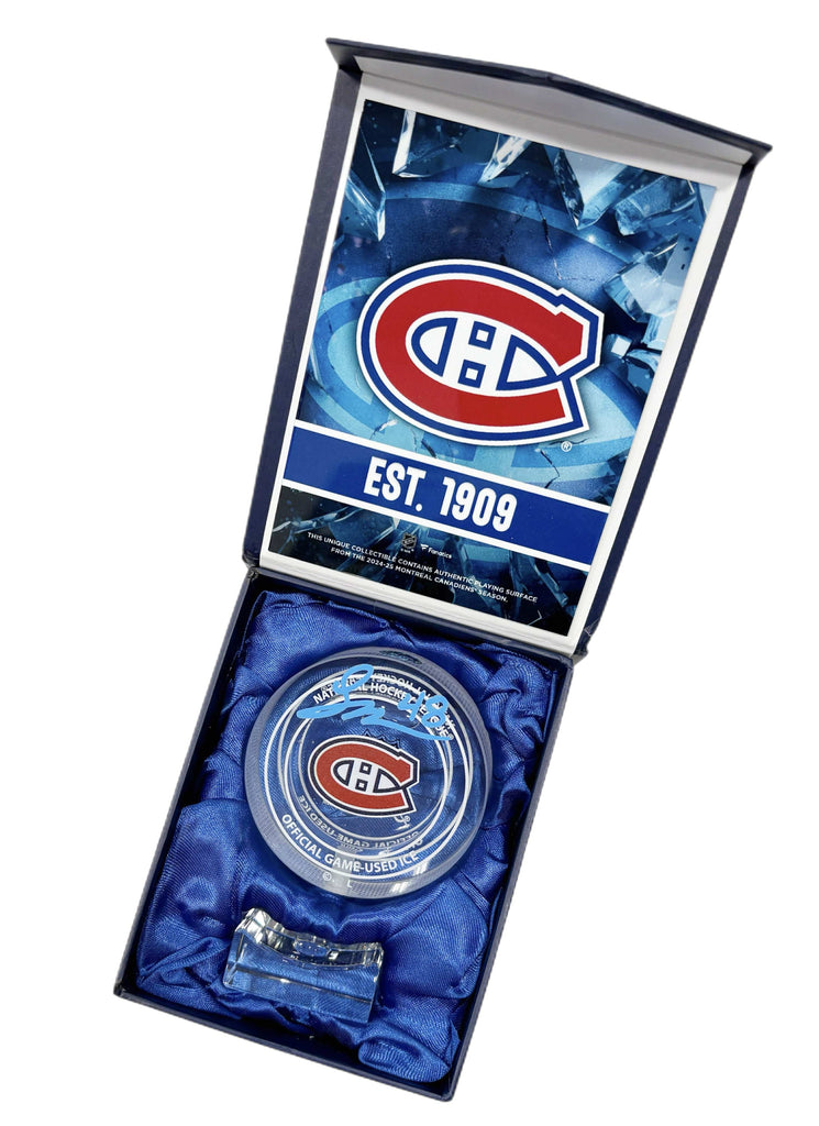 Lane Hutson Autographed Puck - Crystal Official