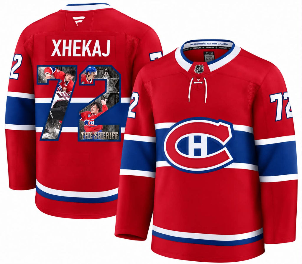 PRE-ORDER - Arber Xhekaj Autographed Montreal Canadiens The Sheriff Art Jersey #/72