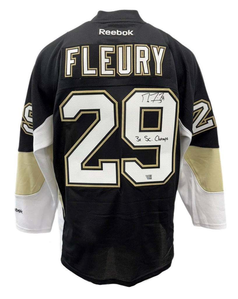 Marc-André Fleury Autographed & Inscribed Black Reebok Jersey - SC Champs