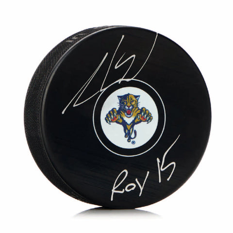 Aaron Ekblad Florida Panthers Autographed & Inscribed ROY 15 Puck - Logo