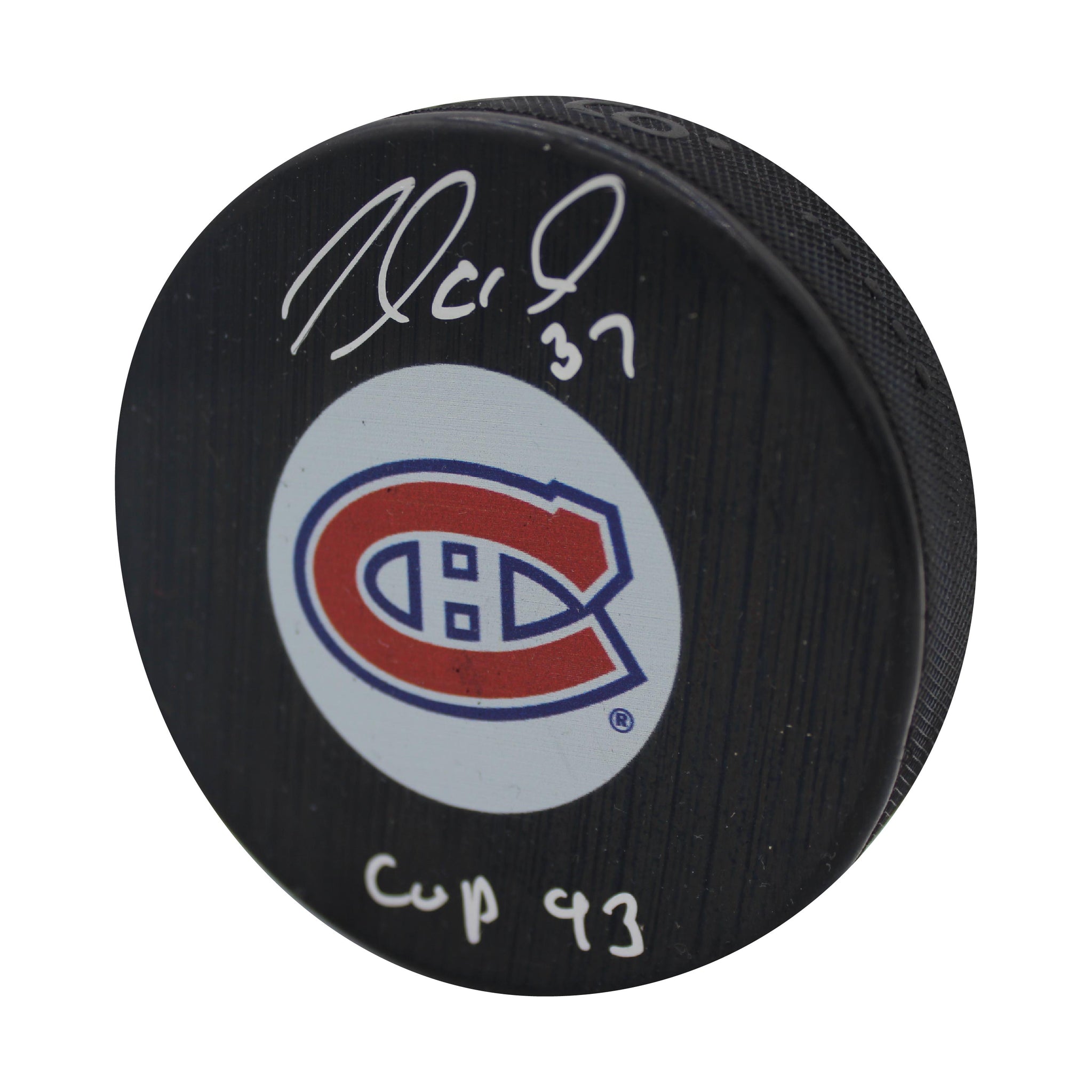 Andre Racicot Autographed & Inscribed Puck - Logo – Memorable Authentic