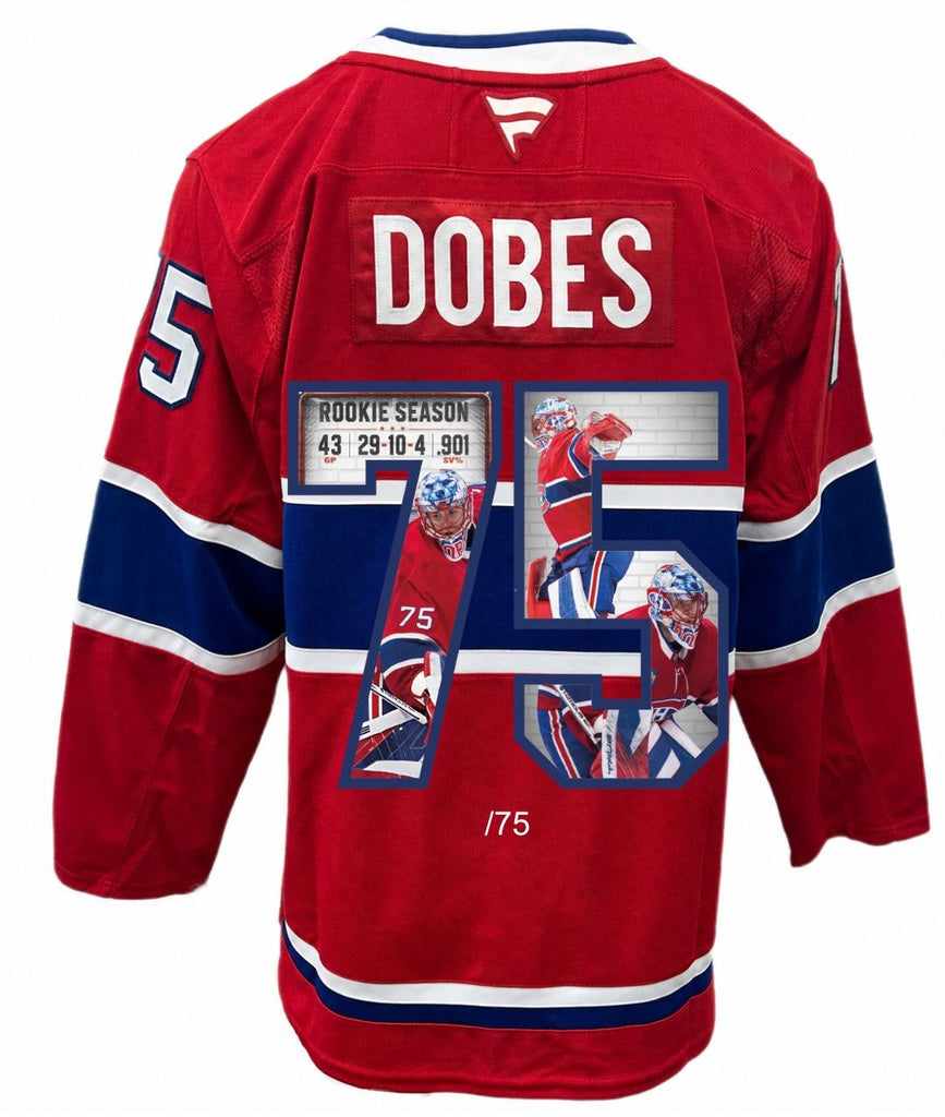 PRE-ORDER - Jakub Dobes Autographed Fanatics Premium Rookie Art Jersey - Limited Edition of 75