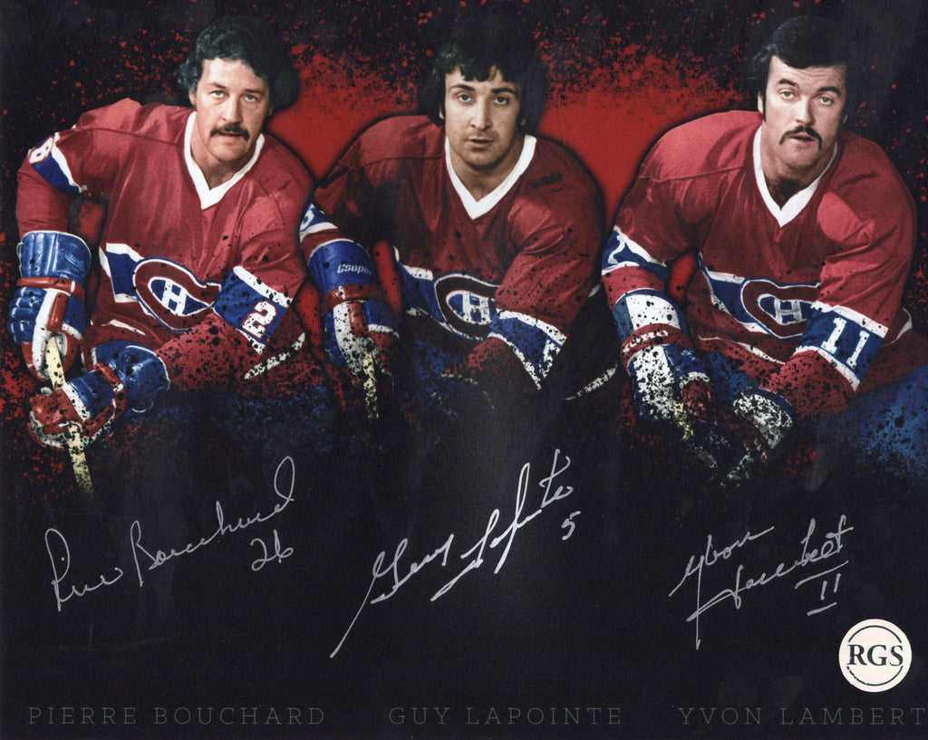 Pierre Bouchard, Guy Lapointe and Yvon Lambert Autographed 8x10 Photo - Montage