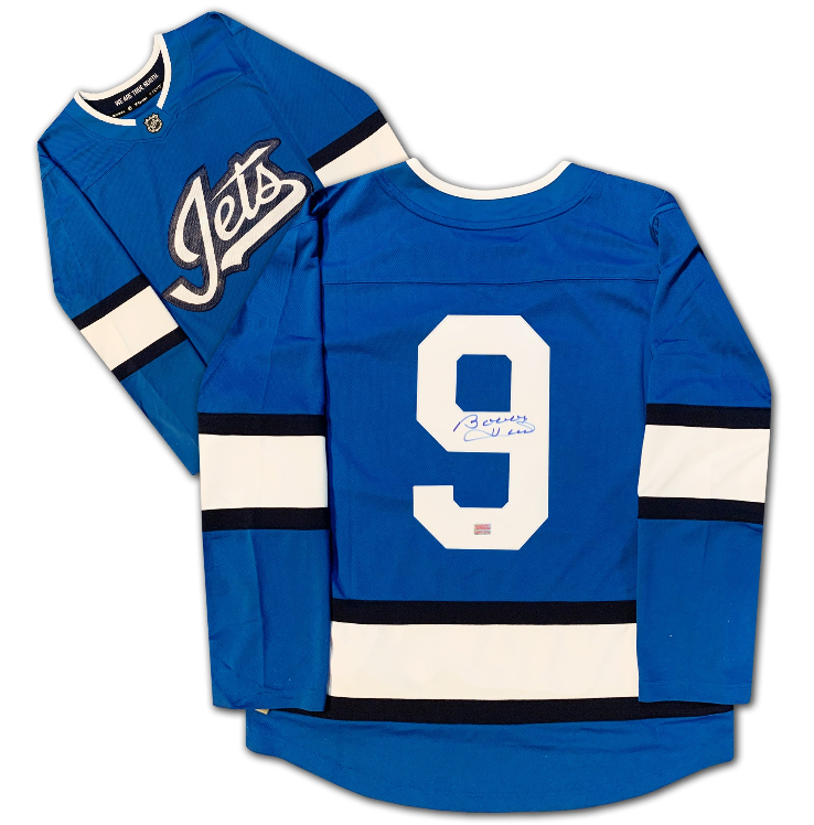 (PAST AUCTION) <br> LOT 54: BOBBY HULL AUTOGRAPHED BLUE ALTERNATE FANATICS VINTAGE JERSEY