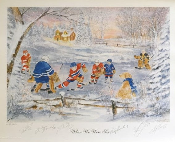 (PAST AUCTION) <br> LOT 74: RED KELLY, HARRY HOWELL, JOHNNY BOWER, BOBBY HULL, HENRI RICHARD AND GERRY CHEEVERS  AUTOGRAPHED  LITHOGRAPH - LIMITED TO 201 - When we were Six