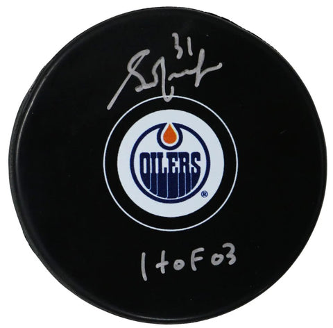 Grant Fuhr Edmonton Oilers Autographed &Inscribed Puck - Logo