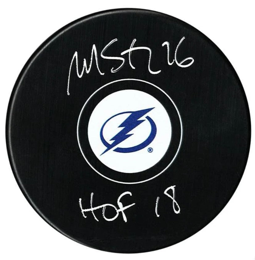 Martin St. Louis Tampa Bay Lightning Autographed & Inscribed Puck - Logo