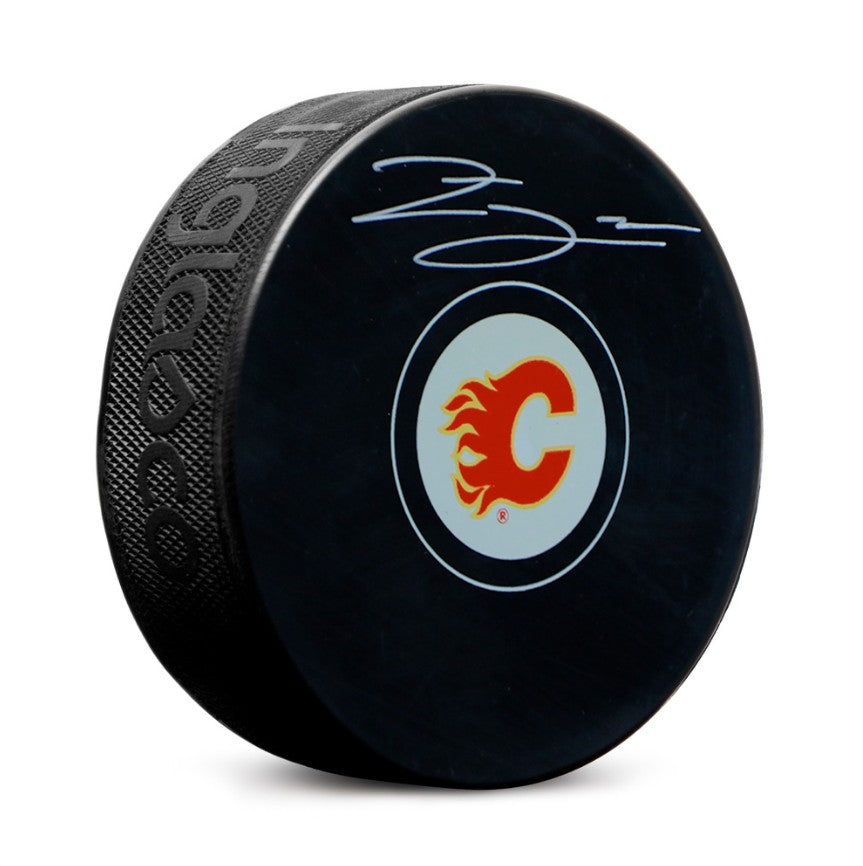 Zayne Parekh Autographed Calgary Flames Puck - Logo
