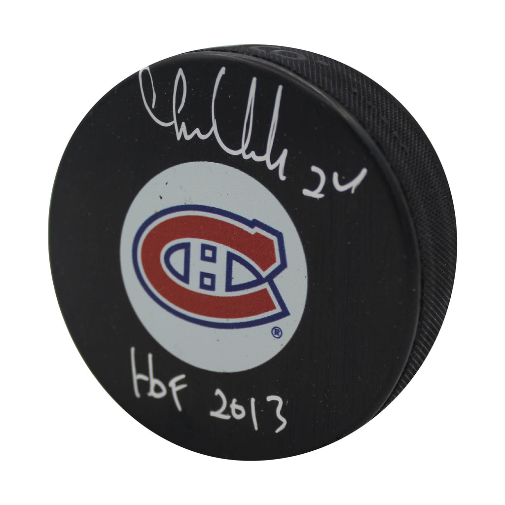 Chris Chelios Autographed & Inscribed Puck - Logo Montreal