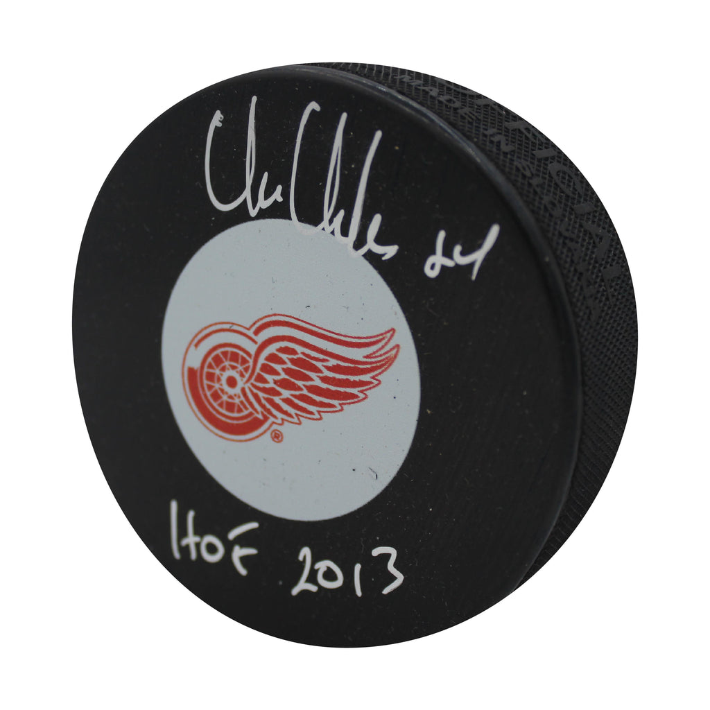 Chris Chelios Autographed & Inscribed Puck - Logo Detroit