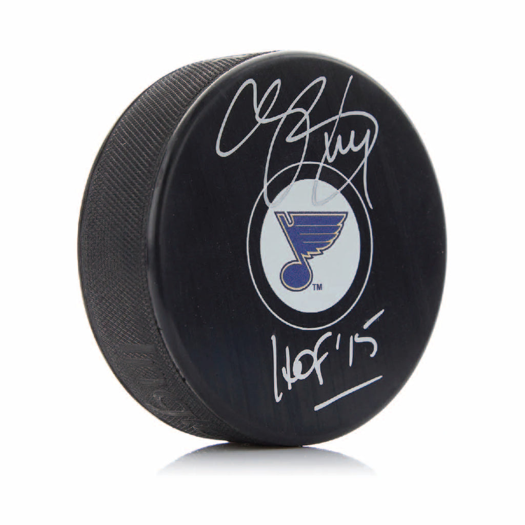 Chris Pronger Autographed & Inscribed St Louis Blues Puck - Logo