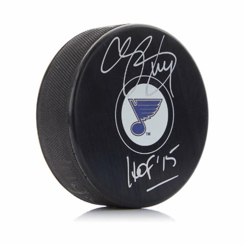 Chris Pronger Autographed & Inscribed St Louis Blues Puck - Logo