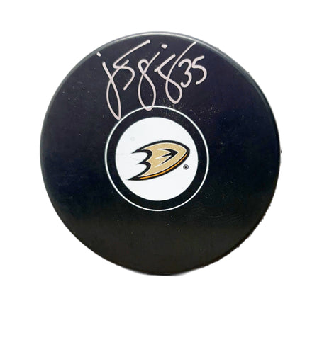 Jean-Sebastien Giguere Autographed Puck - Logo