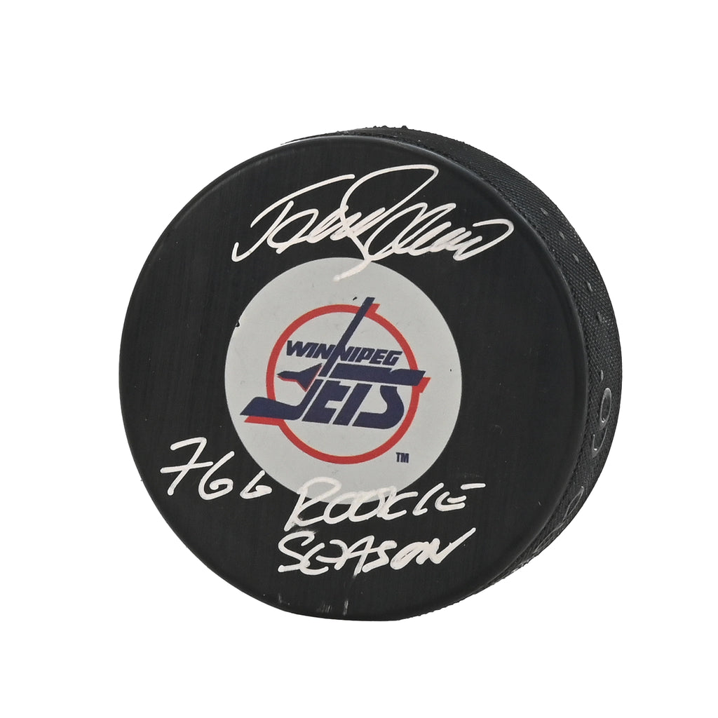 LOT 65: TEEMU SELANNE AUTOGRAPHED AND INSCRIBED PUCK