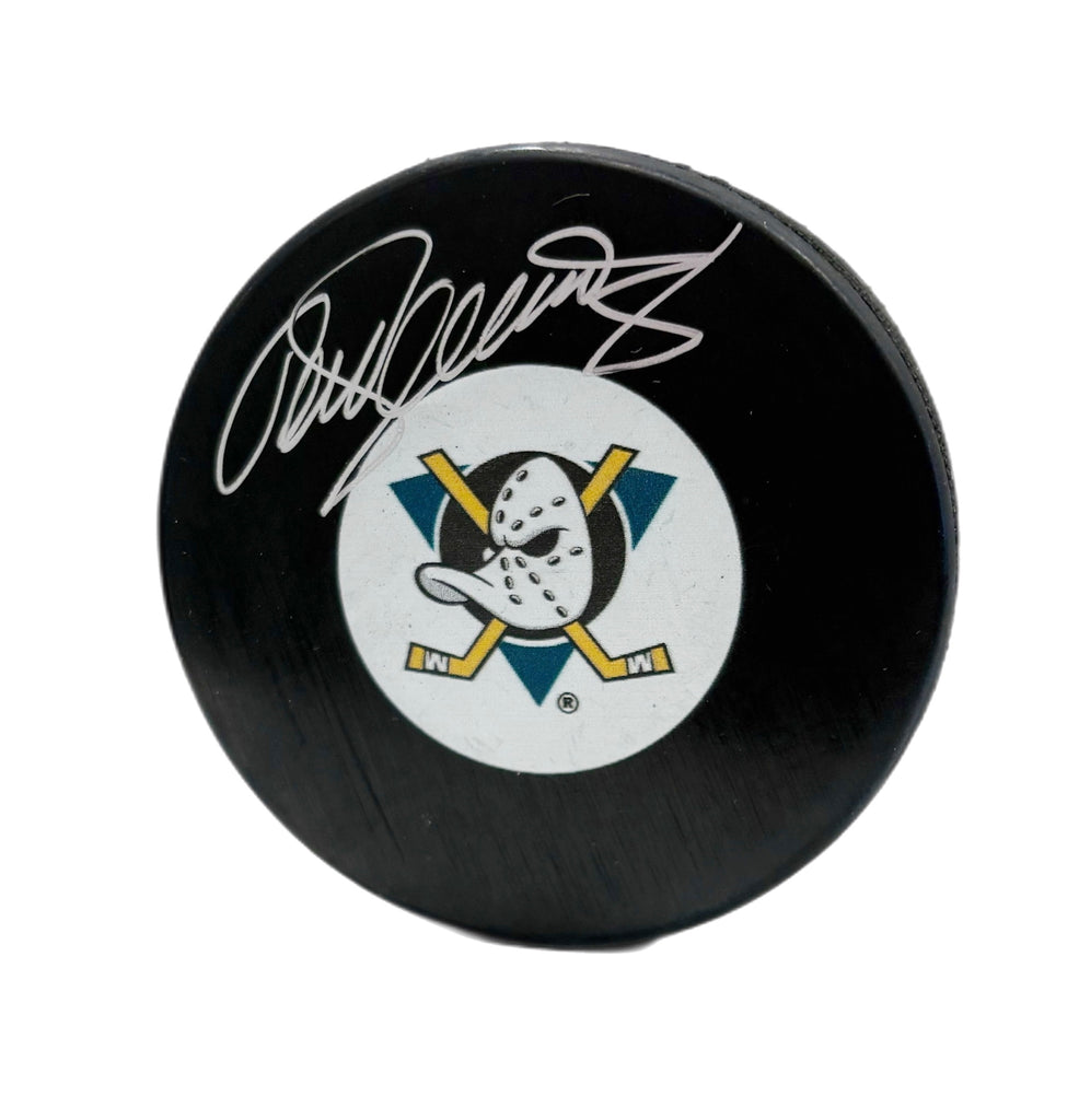 Teemu Selanne Autographed Puck - Logo (Ducks Vintage)