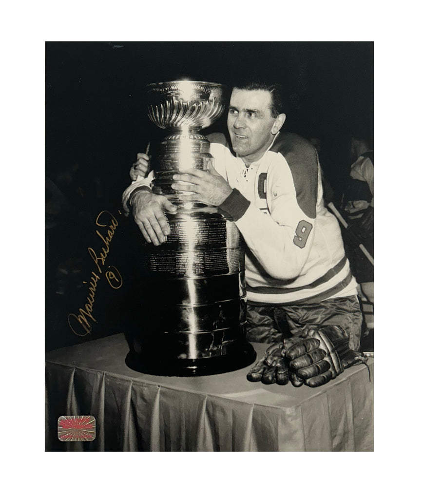 (PAST AUCTION) <br> LOT 59: MAURICE RICHARD AUTOGRAPHED STANLEY CUP 8X10 PHOTO (FLAWED)