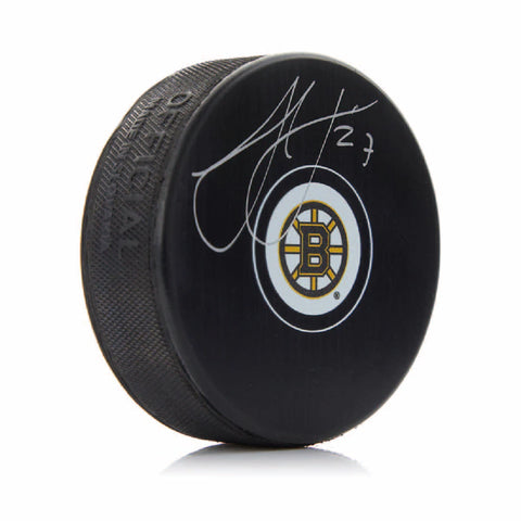 Hampus Lindholm Autographed Boston Bruins Puck - Logo