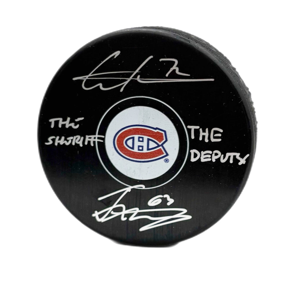 Arber Xhekaj & Florian Xhekaj Autographed & Inscribed Puck - Logo