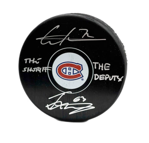 Arber Xhekaj & Florian Xhekaj Autographed & Inscribed Puck - Logo
