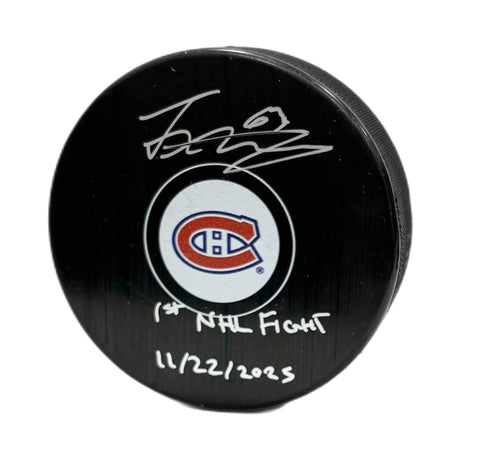 Florian Xhekaj Autographed & Inscribed Puck - Logo (Fight)