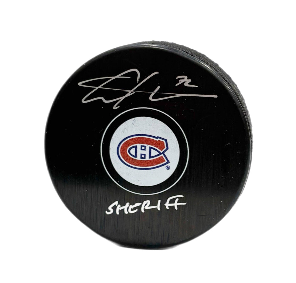 Arber Xhekaj Autographed & Inscribed Puck - Logo
