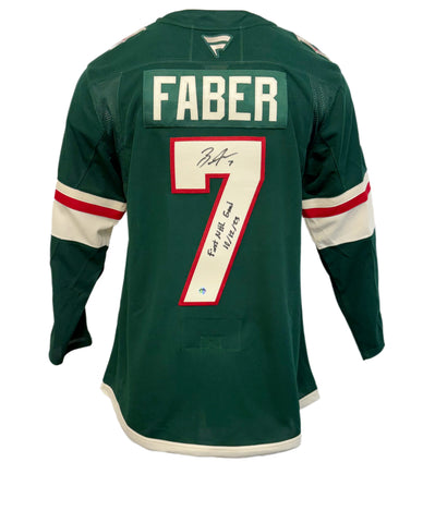 Brock Faber Autographed & Inscribed Minnesota Wild Fanatic Premium Jersey