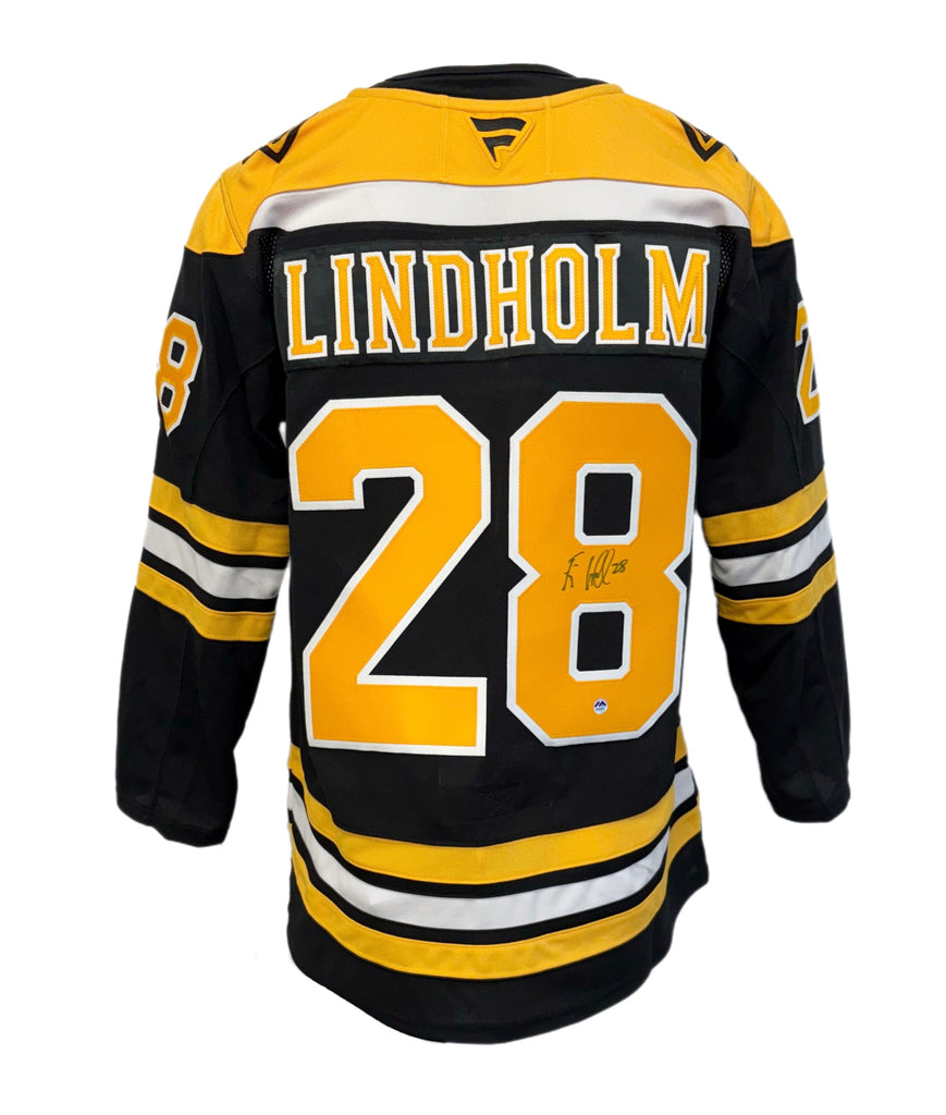 Elias Lindholm Autographed Boston Bruins Fanatics Premium Jersey