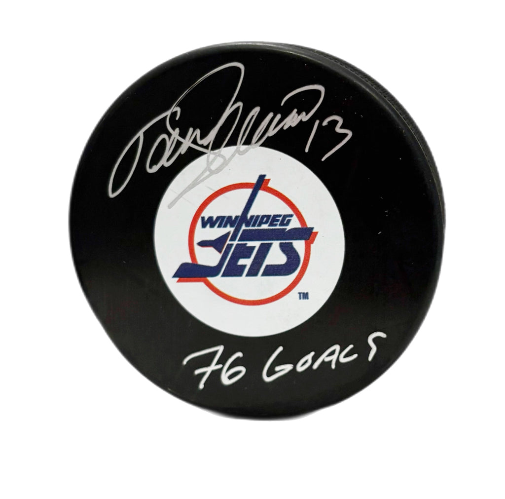 Teemu Selanne Autographed & Inscribed Puck - Logo (Jets)