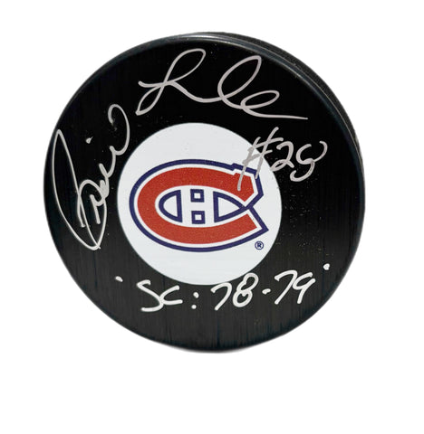 Pierre Larouche Autographed & Inscribed Puck - Logo (SC)