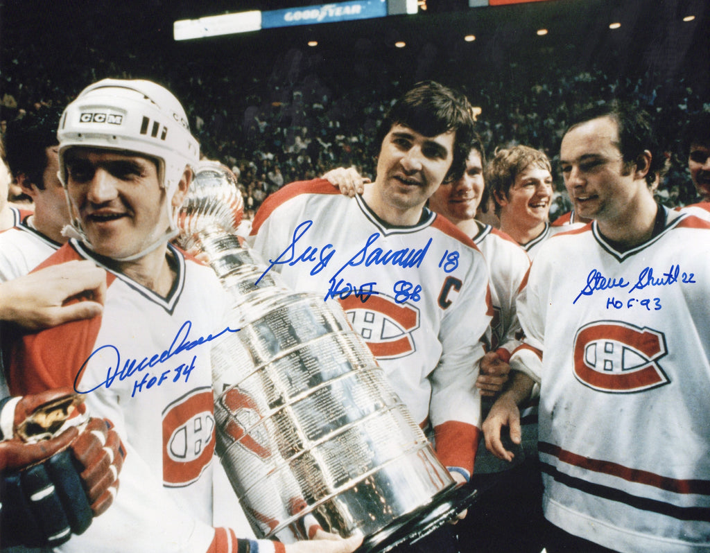 (PAST AUCTION) <br> LOT 82: JACQUES LEMAIRE, SERGE SAVARD AND STEVE SHUTT AUTOGRAPHED AND INSCRIBE 11X14 PHOTO