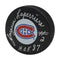 Jacques Laperriere Autographed & Inscribed Puck - Logo