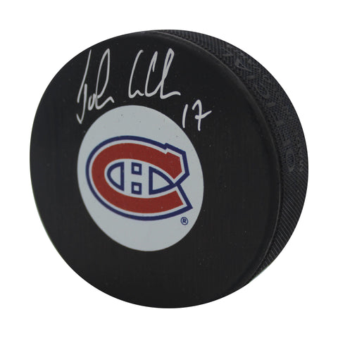 John LeClair Autographed Puck - Logo
