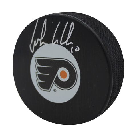 John LeClair Autographed Puck - Logo