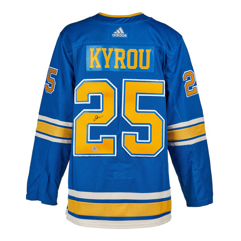 Jordan Kyrou Signed St Louis Blues Sheet Music Heritage adidas Jersey
