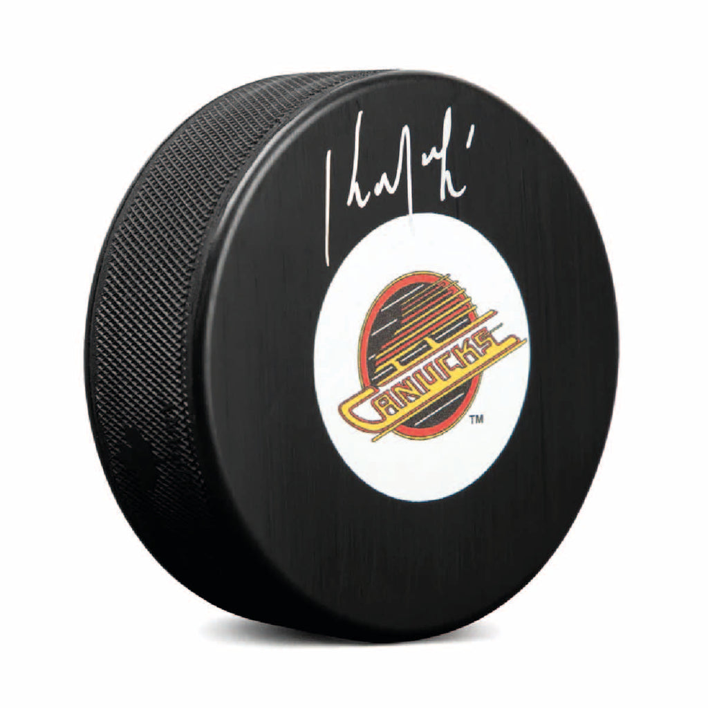 Kirk Mclean Autographed Vancouver Canucks Retro Puck - Logo