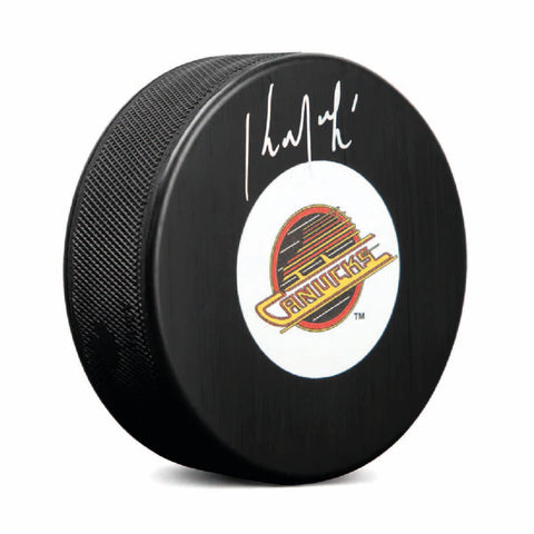 Kirk Mclean Autographed Vancouver Canucks Retro Puck - Logo