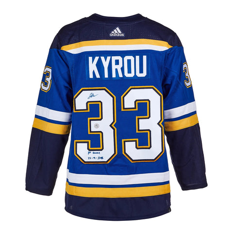 Jordan Kyrou Autographed & Dated 1st Game St Louis Blues Adidas Authentic Jersey