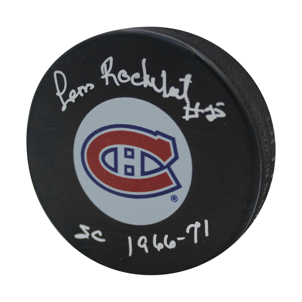 Leon Rochefort Autographed & Inscribed Puck - Logo