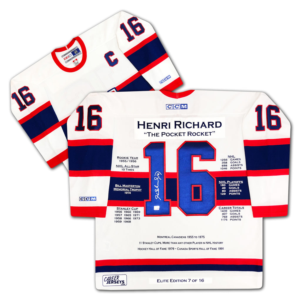 (PAST AUCTION) <br> Lot 24: Henri Richard Career Autographed CCM Elite Jersey - Limited Edition of 16