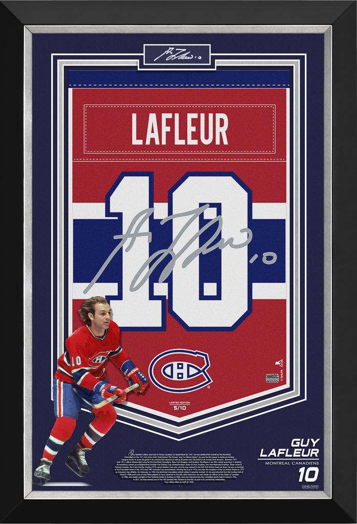 (PAST AUCTION) <br> Lot 28: Guy Lafleur Framed 34 x 24 Arena Banner Cut Signature - Limited Edition of 10