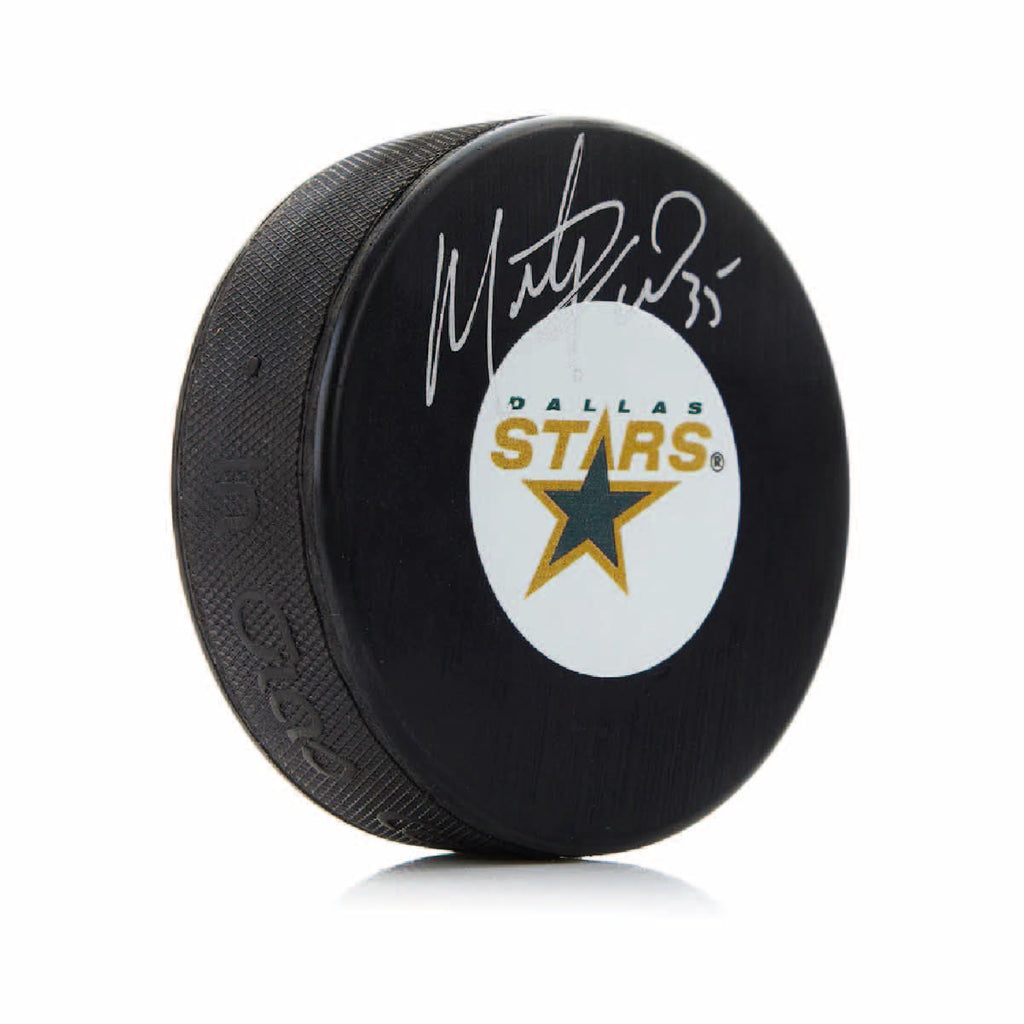 Marty Turco Autographed Dallas Stars Puck - Logo