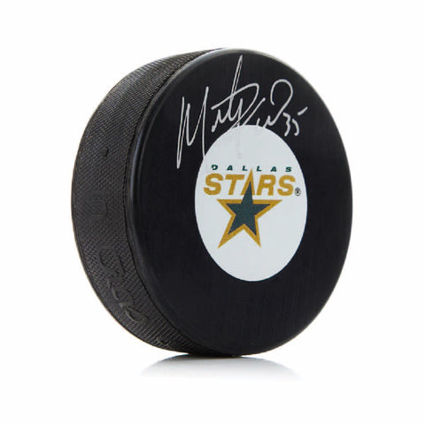 Marty Turco Autographed Dallas Stars Puck - Logo