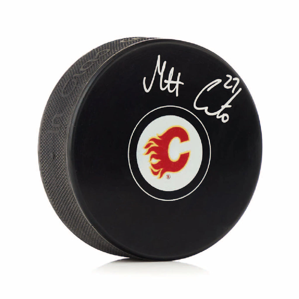Matt Coronato Autographed Calgary Flames Puck - Logo