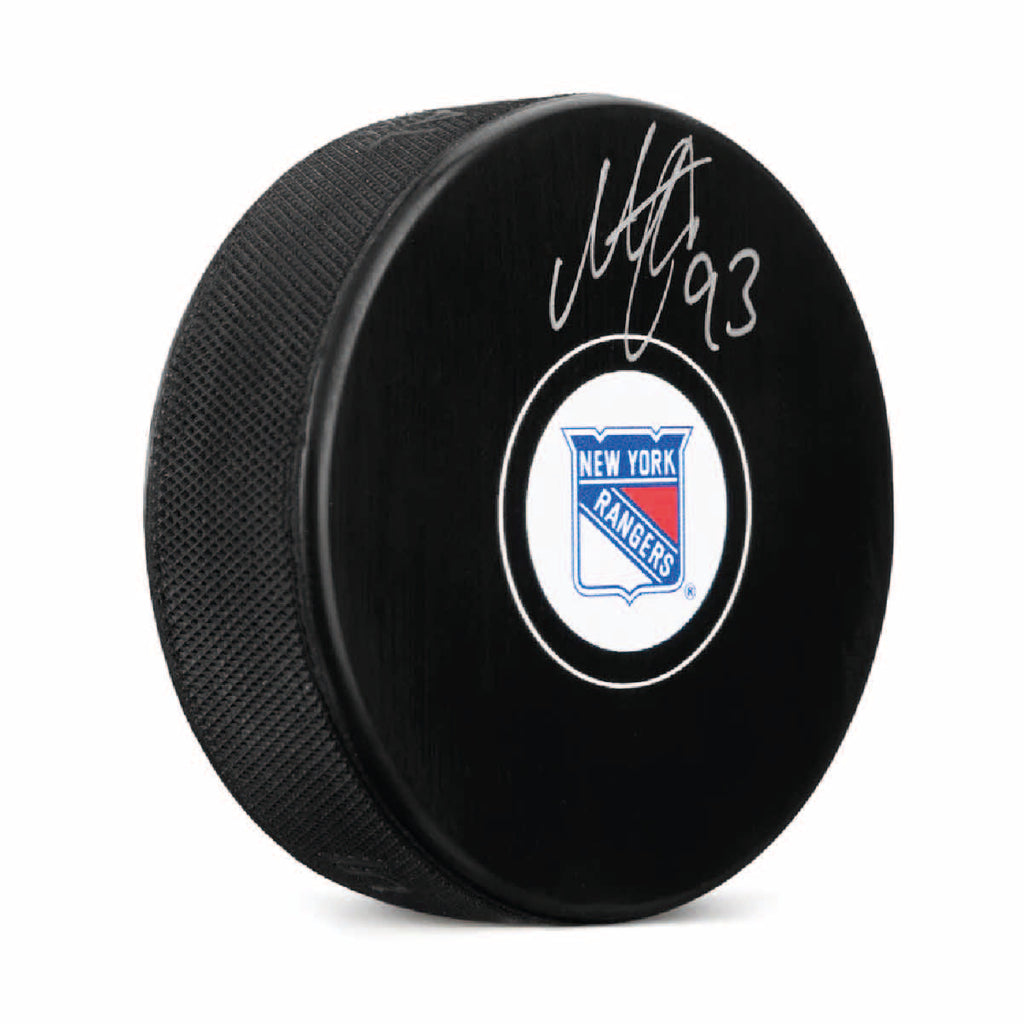 Mika Zibanejad Autographed New York Rangers Puck - Logo