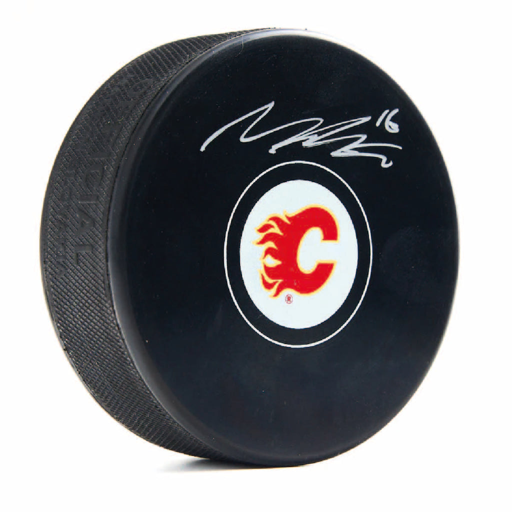 Morgan Frost Autographed Calgary Flames Puck - Logo